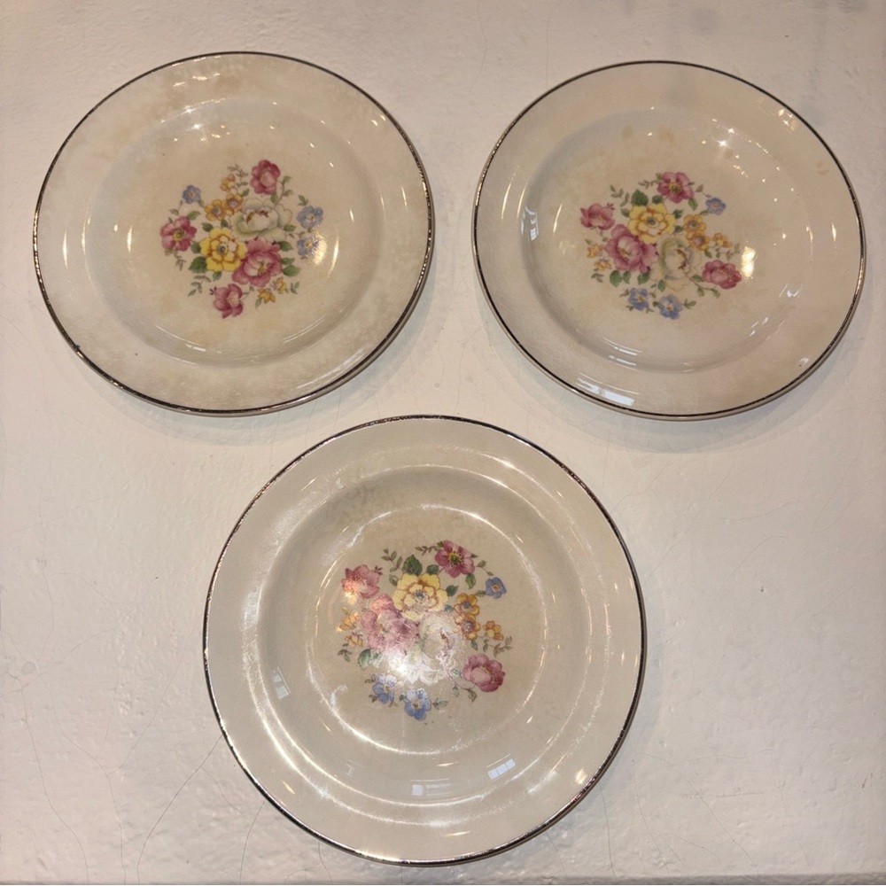 Vintage Salem by Century Floral appetizer plates platinum‎ detail